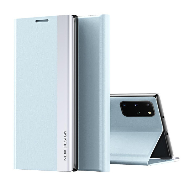 Samsung Galaxxy A32 4G Side Electroplated Magnetic Ultra-Thin Horizontal Flip Leather Case with Holder(Light Blue)