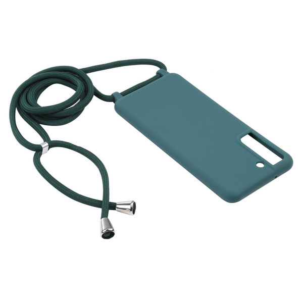 Samsung Galaxy S21 FE Candy Colors TPU Protective Case with Lanyard(Dark Green)