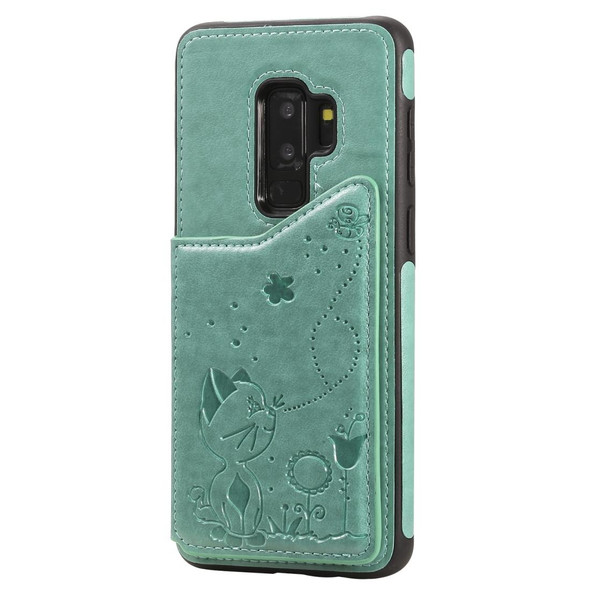 Galaxy S9 Plus Cat Bee Embossing Pattern Shockproof Protective Case with Card Slots & Photo Frame(Green)