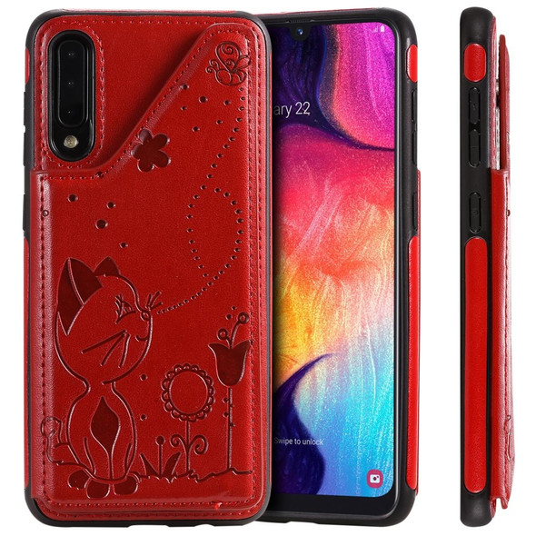 Galaxy A50 / A50s / A30s Cat Bee Embossing Pattern Shockproof Protective Case with Card Slots & Photo Frame(Red)