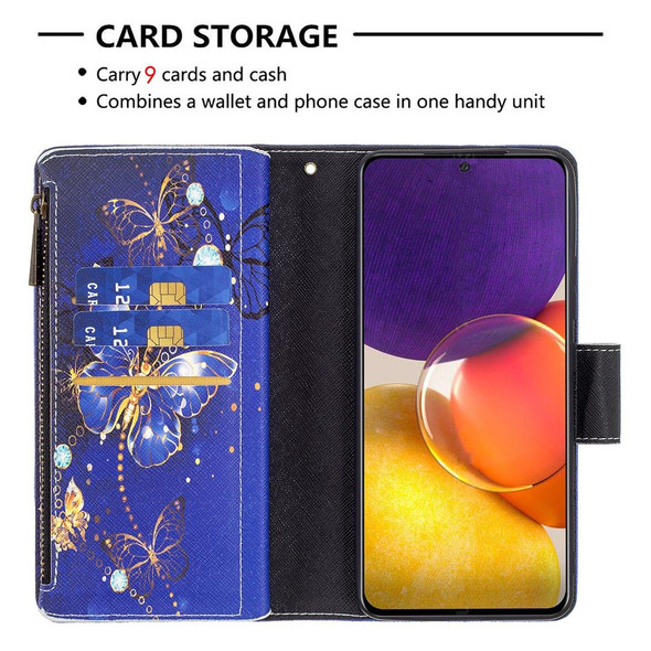 Samsung Galaxy A82 5G Colored Drawing Pattern Zipper Horizontal Flip Leather Case with Holder & Card Slots & Wallet(Purple Butterfly)