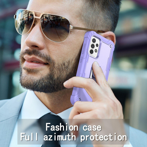 Samsung Galaxy A52 5G / 4G PC + Rubber 3-layers Shockproof Protective Case with Rotating Holder(Purple)