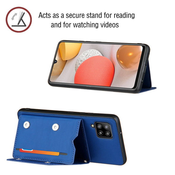 Samsung Galaxy A42 5G Skin Feel PU + TPU + PC Back Cover Shockproof Case with Card Slots & Holder & Photo Frame(Blue)