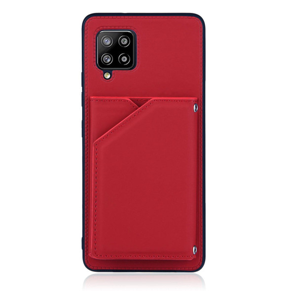 Samsung Galaxy A42 5G Skin Feel PU + TPU + PC Back Cover Shockproof Case with Card Slots & Holder & Photo Frame(Red)