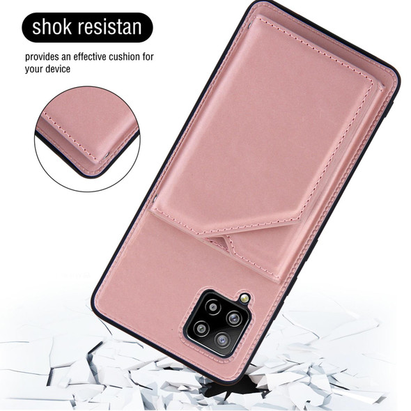 Samsung Galaxy A42 5G Skin Feel PU + TPU + PC Back Cover Shockproof Case with Card Slots & Holder & Photo Frame(Rose Gold)