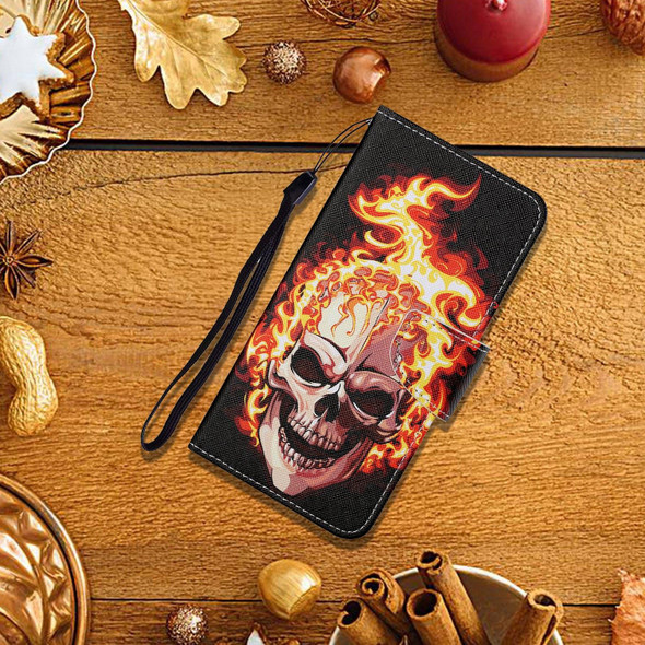 Samsung Galaxy S10 Colored Drawing Pattern Horizontal Flip Leather Case with Holder & Card Slots & Wallet & Lanyard(Flame Skull)