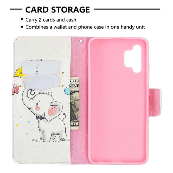 Samsung Galaxy A32 4G Colored Drawing Pattern Horizontal Flip Leather Case with Holder & Card Slots & Wallet(Umbrella Elephant)