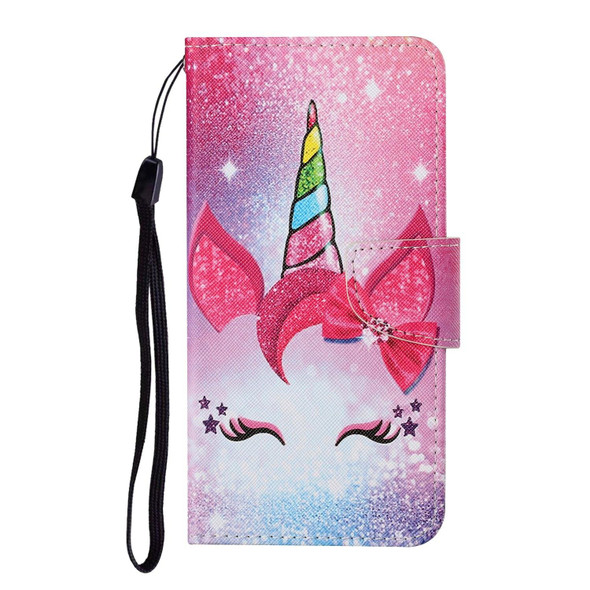 Samsung Galaxy S20 Ultra Colored Drawing Pattern Horizontal Flip Leather Case with Holder & Card Slots & Wallet & Lanyard(Eyelash Unicorn)