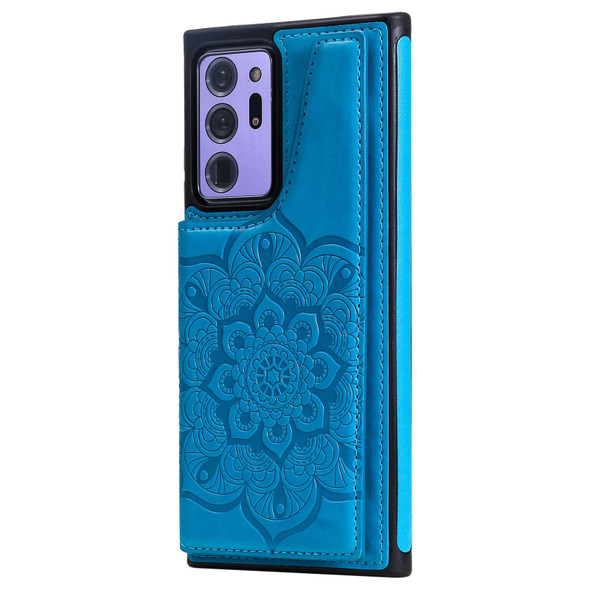 Samsung Galaxy Note 20 Ultra Flower Embossing Pattern Shockproof Protective Case with Holder & Card Slots & Photo Frame(Blue)
