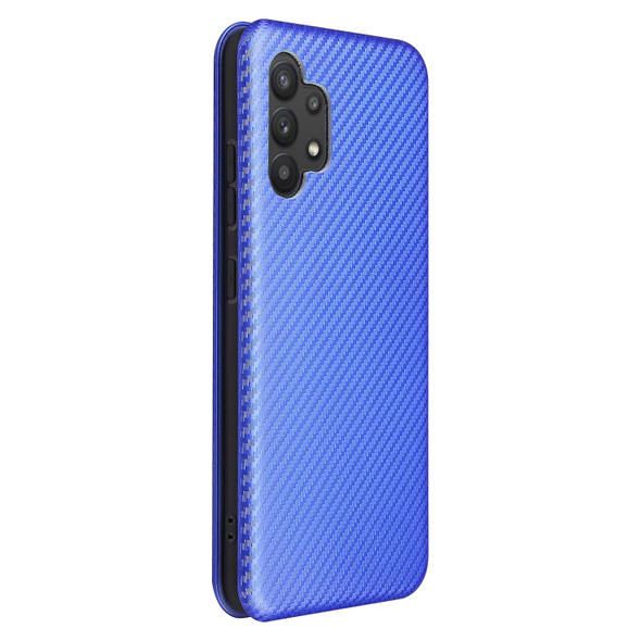 Samsung Galaxy A32 4G Carbon Fiber Texture Magnetic Horizontal Flip TPU + PC + PU Leather Case with Card Slot(Blue)