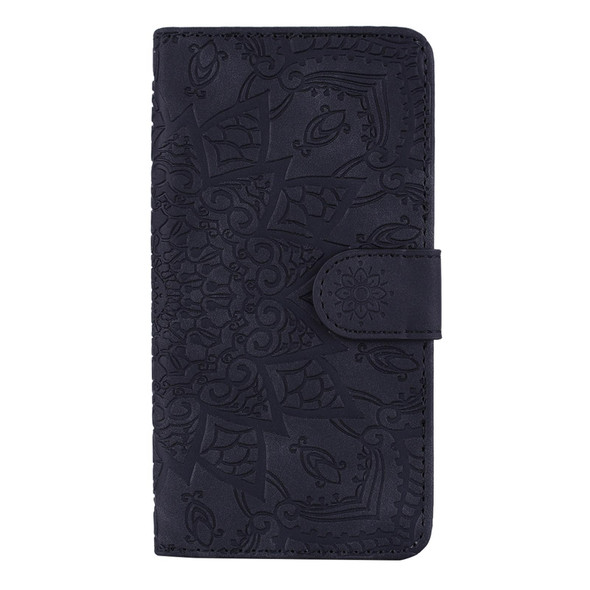 Embossed Sunflower Pattern Horizontal Flip PU Leatherette Case with Holder & Card Slots & Wallet & Lanyard - Samsung Galaxy A12(Black)