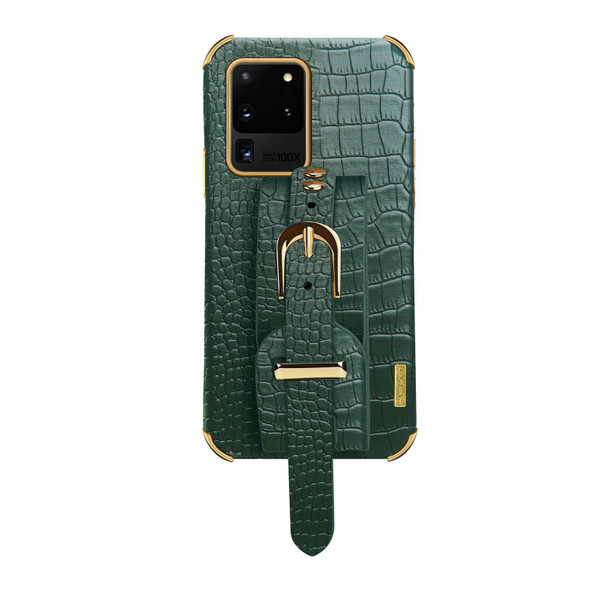 Electroplated TPU Crocodile Pattern Leatherette Case with Wrist Strap - Samsung Galaxy S20 Ultra(Green)