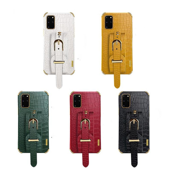 Electroplated TPU Crocodile Pattern Leatherette Case with Wrist Strap - Samsung Galaxy S20+(Yellow)