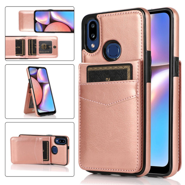 Samsung Galaxy A10s Solid Color PC + TPU Protective Case with Holder & Card Slots(Rose Gold)