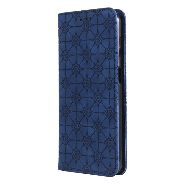 Samsung Galaxy A32 5G Lucky Flowers Embossing Pattern Magnetic Horizontal Flip Leather Case with Holder & Card Slots(Dark Blue)