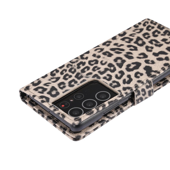 Samsung Galaxy S21 Ultra 5G Leopard Pattern Horizontal Flip Leather Case with Holder & Card Slots(Brown)