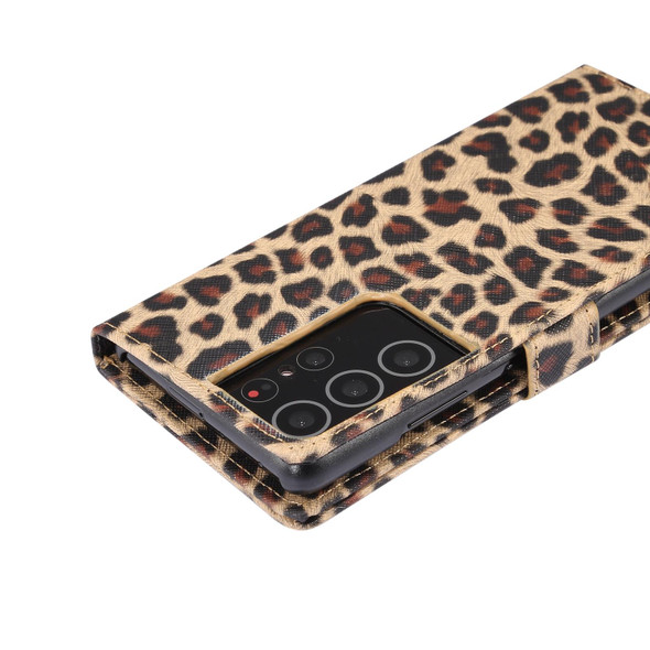 Samsung Galaxy S21 Ultra 5G Leopard Pattern Horizontal Flip Leather Case with Holder & Card Slots(Yellow)