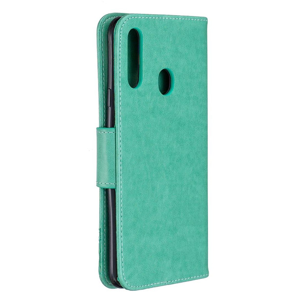 Galaxy A20s Two Butterflies Embossing Pattern Horizontal Flip Leather Case with Holder & Card Slot & Wallet & Lanyard(Green)