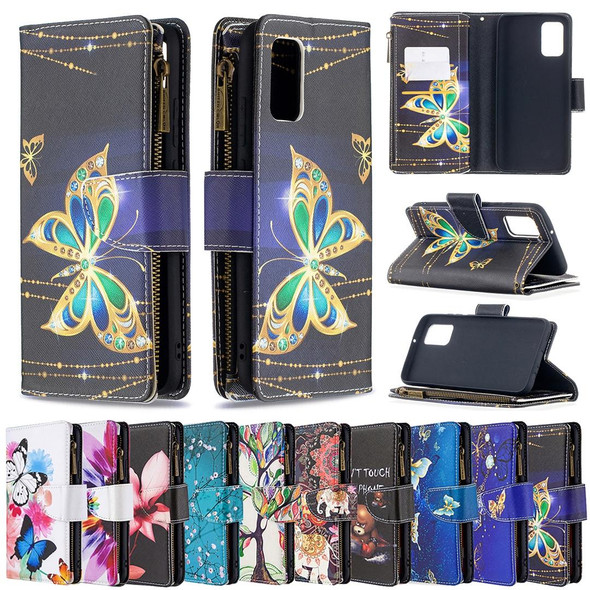 Samsung Galaxy A02s (EU Version) Colored Drawing Pattern Zipper Horizontal Flip Leather Case with Holder & Card Slots & Wallet(Gold Butterfly)