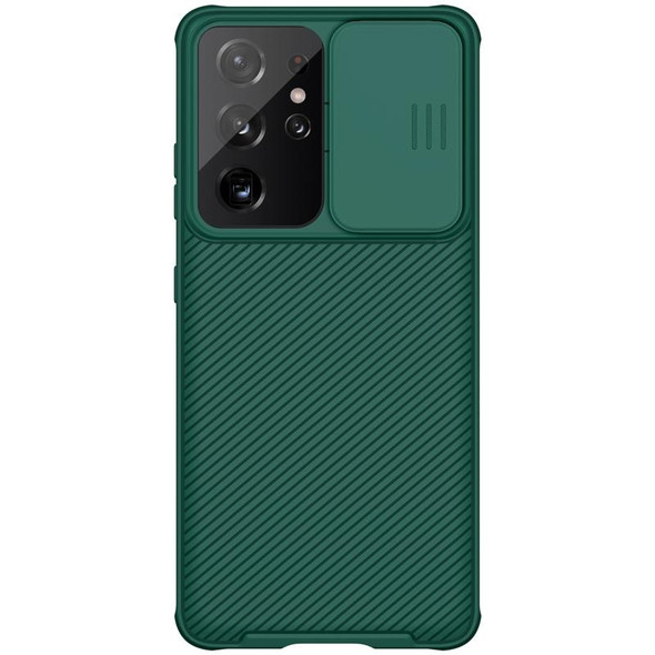 Samsung Galaxy S21 Ultra 5G NILLKIN Black Mirror Pro Series Camshield Full Coverage Dust-proof Scratch Resistant Phone Case(Green)