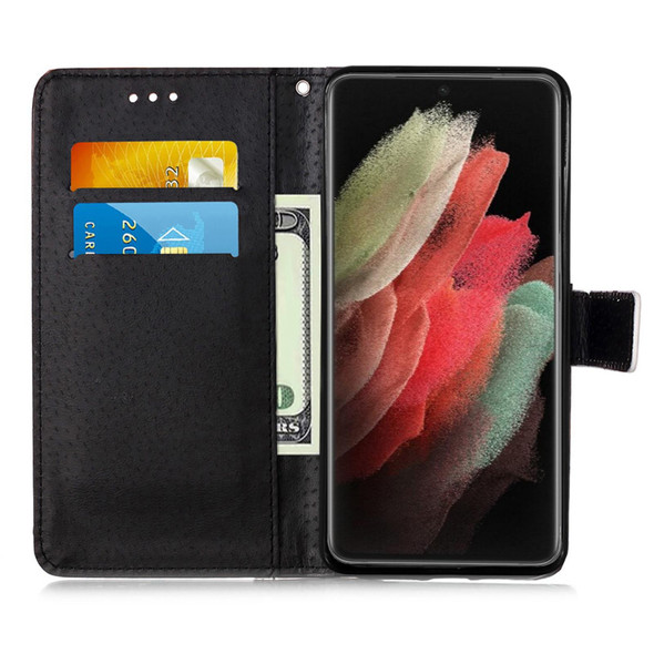 Samsung Galaxy S21 Ultra 5G Colored Drawing Pattern Plain Weave Horizontal Flip Leather Case with Holder & Card Slot & Wallet & Lanyard(Roses On Black)