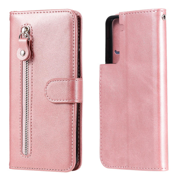 Samsung Galaxy S21 Plus 5G Fashion Calf Texture Zipper Horizontal Flip Leather Case with Holder & Card Slots & Wallet(Rose Gold)