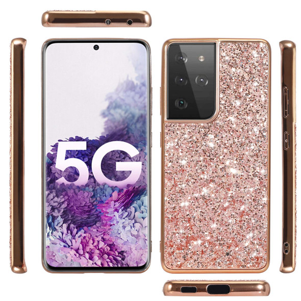 Samsung Galaxy S21 Ultra 5G Glitter Powder Shockproof TPU Protective Case(Rose Gold)