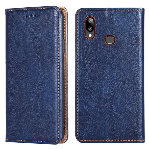Samsung Galaxy A10s PU + TPU Gloss Oil Solid Color Magnetic Horizontal Flip Leather Case with Holder & Card Slot & Wallet(Blue)