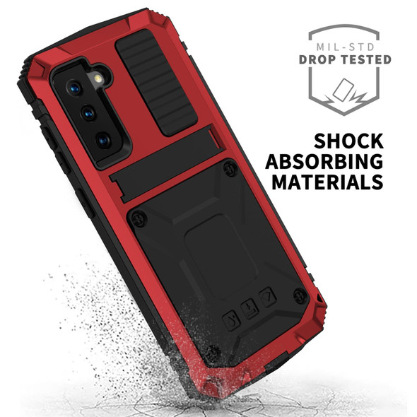 Samsung Galaxy S21+ 5G R-JUST Shockproof Waterproof Dust-proof Metal + Silicone Protective Case with Holder(Red)