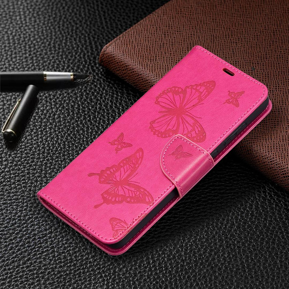Samsung Galaxy A72 5G / 4G Embossing Two Butterflies Pattern Horizontal Flip PU Leather Case with Holder & Card Slot & Wallet & Lanyard(Rose Red)