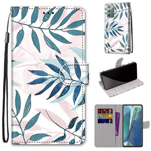 Samsung Galaxy Note20 Coloured Drawing Cross Texture Horizontal Flip PU Leather Case with Holder & Card Slots & Wallet & Lanyard(Pink Green Needles)