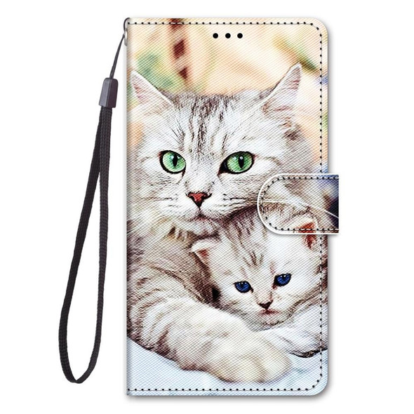 Samsung Galaxy A21s Coloured Drawing Cross Texture Horizontal Flip PU Leather Case with Holder & Card Slots & Wallet & Lanyard(Big Cat Hugging Kitten)