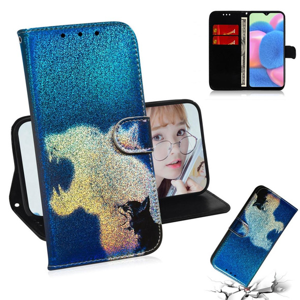 Galaxy A30s Colored Drawing Pattern Colorful Magnetic Buckle Horizontal Flip PU Leather Case with Holder & Card Slots & Wallet & Lanyard(Cat and Leopard)