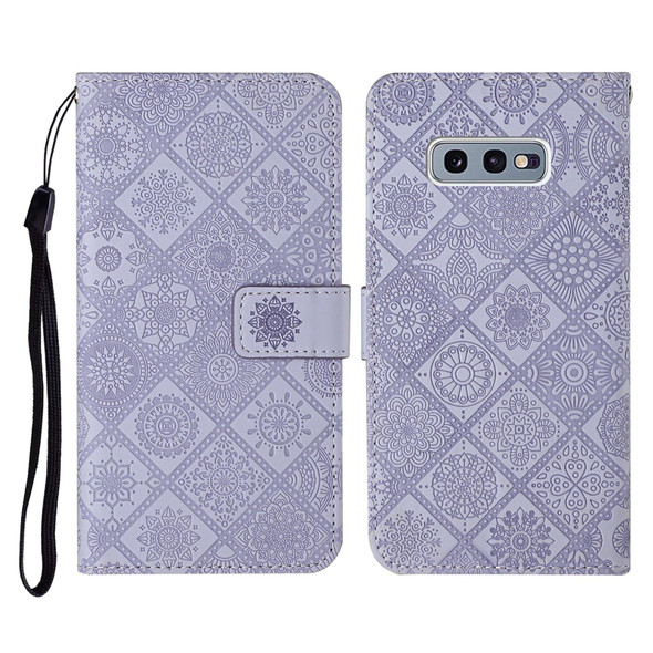 Samsung Galaxy S10e Ethnic Style Embossed Pattern Horizontal Flip Leather Case with Holder & Card Slots & Wallet & Lanyard(Purple)