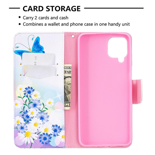 Samsung Galaxy A12 Colored Drawing Pattern Horizontal Flip Leather Case with Holder & Card Slots & Wallet(Pansy)