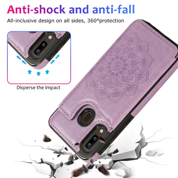 Samsung Galaxy A10e / A20e Double Buckle Mandala Pattern PU+TPU Protective Case with Card Slots & Holder & Photo Frame(Purple)