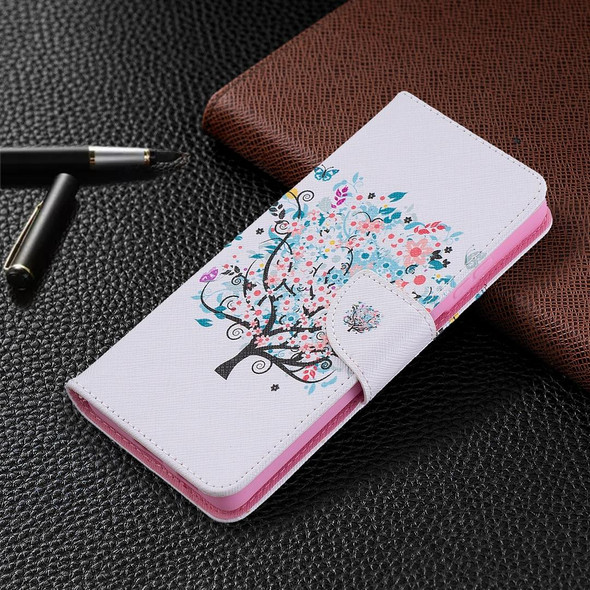 Samsung Galaxy S21 Ultra 5G Colored Drawing Pattern Horizontal Flip Leather Case with Holder & Card Slots & Wallet(Little Tree)