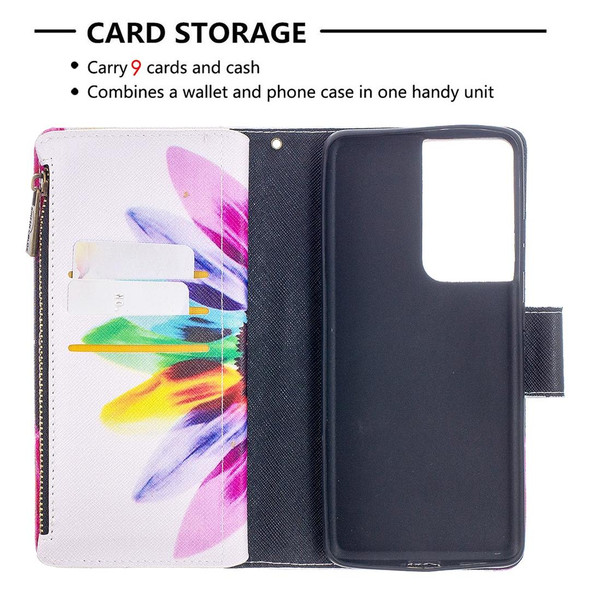Samsung Galaxy S30 Ultra Colored Drawing Pattern Zipper Horizontal Flip Leather Case with Holder & Card Slots & Wallet(Sun Flower)
