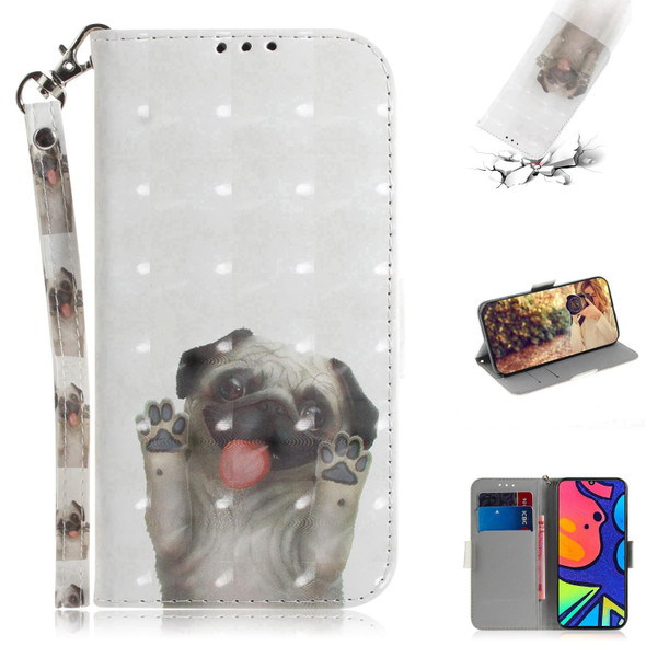 Samsung Galaxy F41 3D Colored Drawing Horizontal Flip Leather Case with Holder & Card Slots & Wallet & Lanyard(Pug)