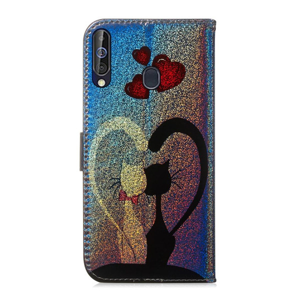 Colored Drawing Pattern Colorful Magnetic Buckle Horizontal Flip PU Leatherette Case with Holder & Card Slots & Wallet & Lanyard - Galaxy M40/A60(Love Cat)