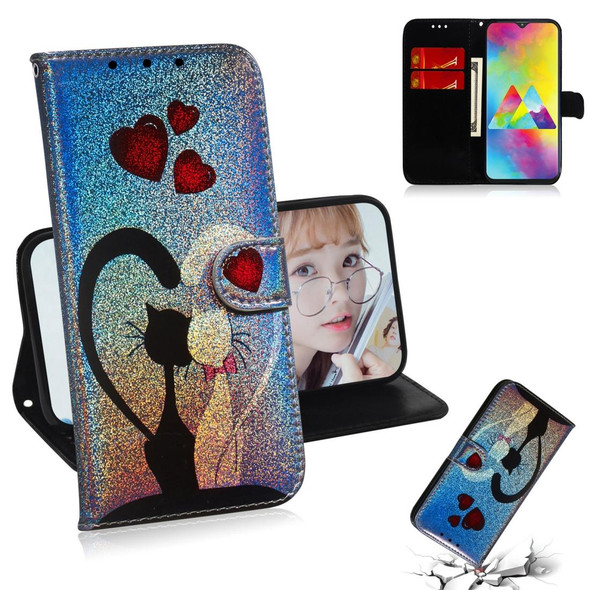 Colored Drawing Pattern Colorful Magnetic Buckle Horizontal Flip PU Leatherette Case with Holder & Card Slots & Wallet & Lanyard - Galaxy M20(Love Cat)