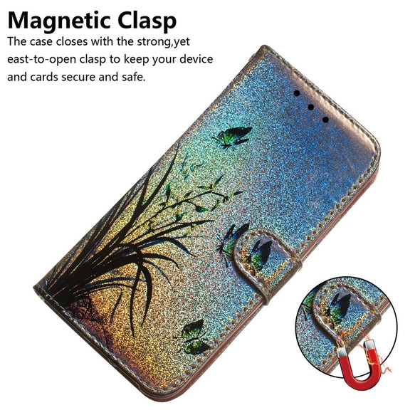 Colored Drawing Pattern Colorful Magnetic Buckle Horizontal Flip PU Leatherette Case with Holder & Card Slots & Wallet & Lanyard - Galaxy A20 / A30(Butterfly Orchid)