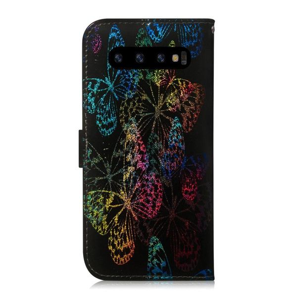 Colored Drawing Pattern Colorful Magnetic Buckle Horizontal Flip PU Leatherette Case with Holder & Card Slots & Wallet & Lanyard - Galaxy S10+(Butterfies)