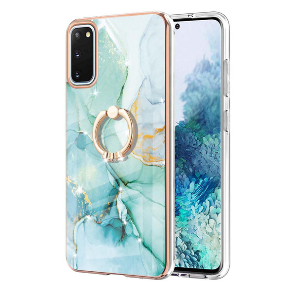 Samsung Galaxy S20 Electroplating Marble Pattern IMD TPU Shockproof Case with Ring Holder(Green 003)