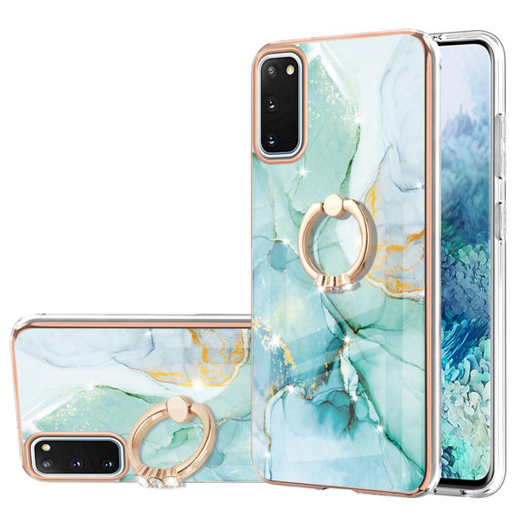 Samsung Galaxy S20 Electroplating Marble Pattern IMD TPU Shockproof Case with Ring Holder(Green 003)