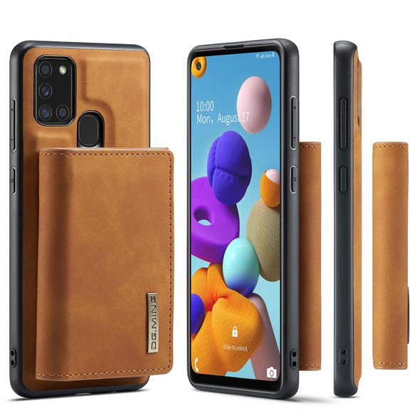 Samsung Galaxy A21s DG.MING M1 Series 3-Fold Multi Card Wallet + Magnetic Back Cover Shockproof Case with Holder Function(Brown)