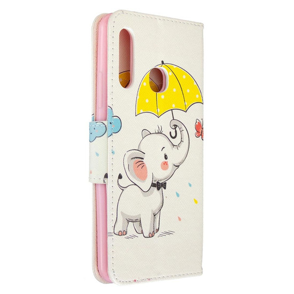 Galaxy A70e Colored Drawing Horizontal Flip Leather Case with Holder & Card Slots & Wallet(Elephant under the Umbrella)