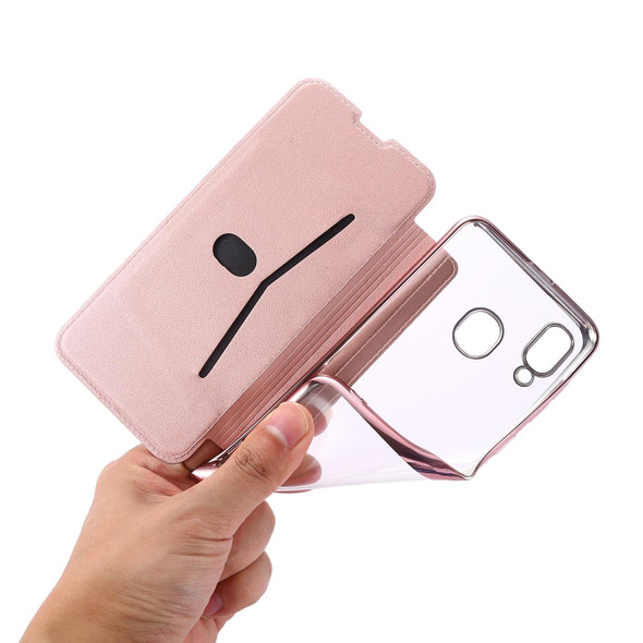Samsung Galaxy A20 / A30 Bronzing Plating PU + TPU Horizontal Flip Leather Case with Holder & Card Slot(Pink White)