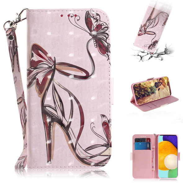 Samsung Galaxy A72 5G / 4G 3D Painted Pattern Magnetic Attraction Horizontal Flip Leather Case with Holder & Card Slot & Wallet & Lanyard(Butterfly High Heels)