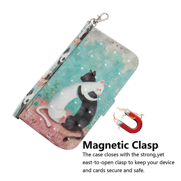 Samsung Galaxy A72 5G / 4G 3D Painted Pattern Magnetic Attraction Horizontal Flip Leather Case with Holder & Card Slot & Wallet & Lanyard(Black White Cat)